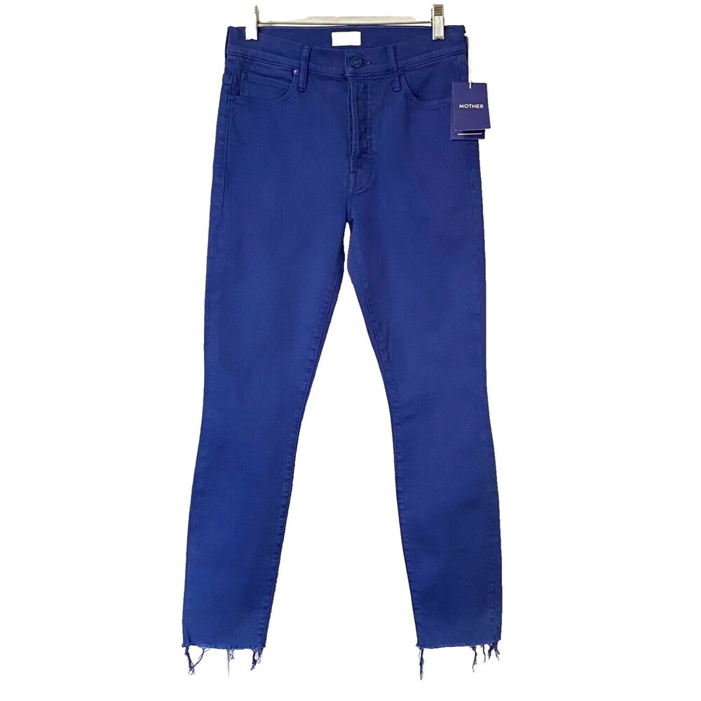 Mother The Stunner Ankle Fray Jeans Womens Size 26 Mazerine Blue Button Fly NWT